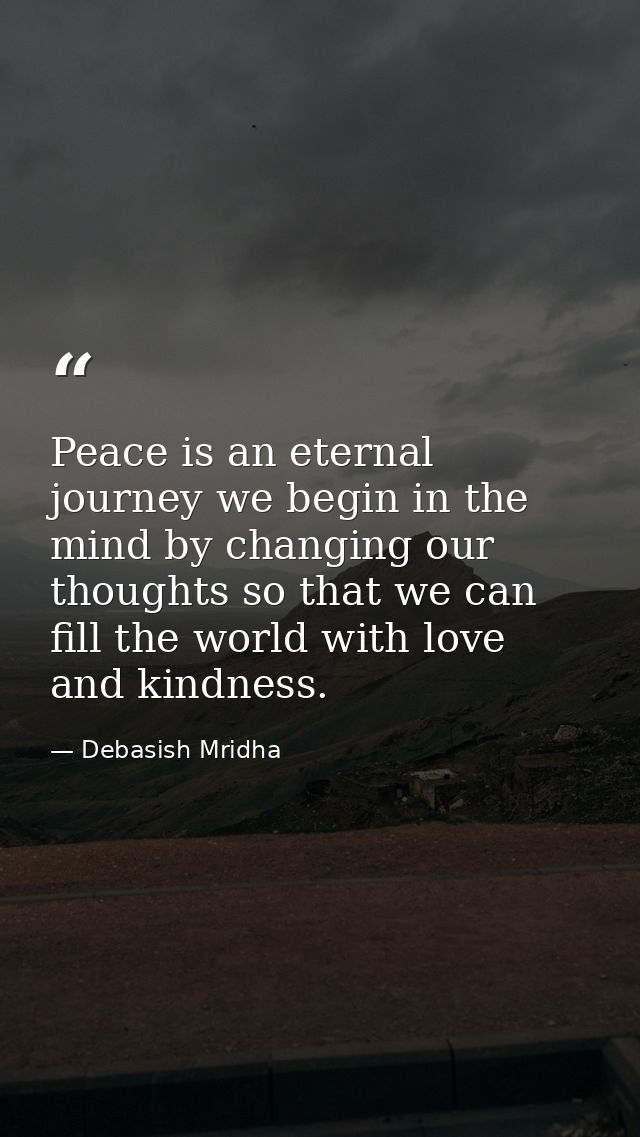 Peace is an eternal journey we begin in the mind by changing our thoughts so that we can fill the world with love and ki — Debasish Mridha