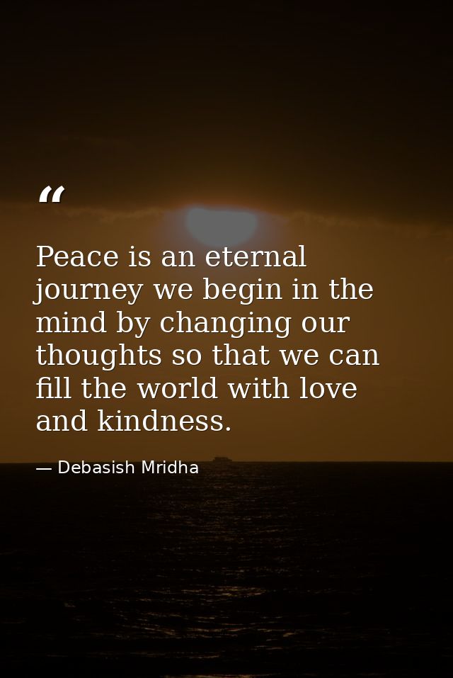 Peace is an eternal journey we begin in the mind by changing our thoughts so that we can fill the world with love and ki — Debasish Mridha