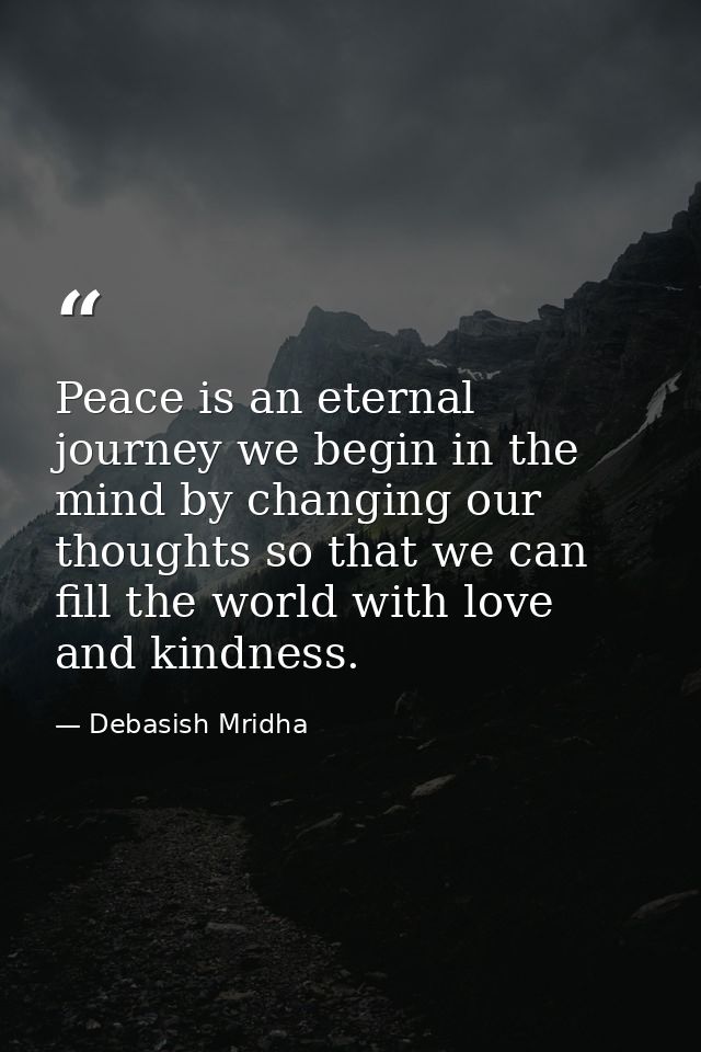 Peace is an eternal journey we begin in the mind by changing our thoughts so that we can fill the world with love and ki — Debasish Mridha