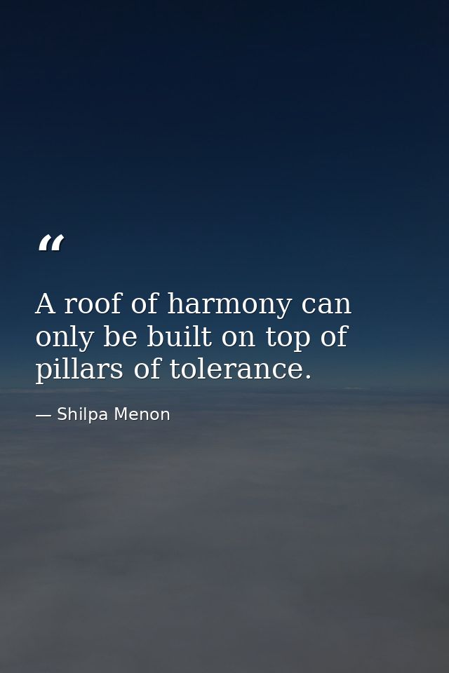 A roof of harmony can only be built on top of pillars of tolerance. — Shilpa Menon