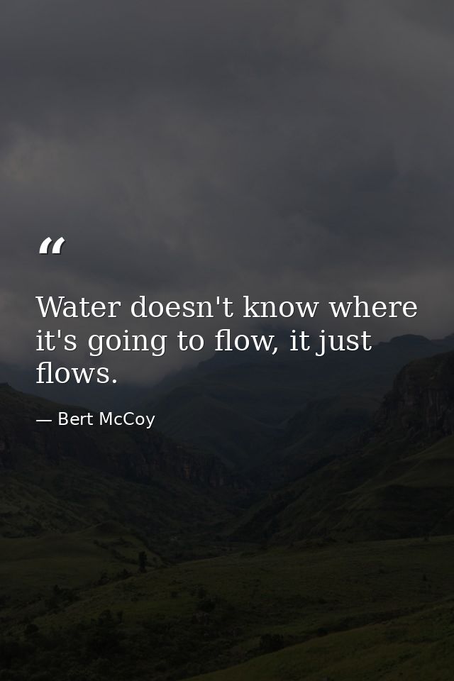 Water doesn't know where it's going to flow, it just flows. — Bert McCoy