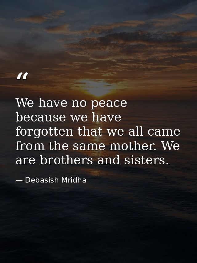 We have no peace because we have forgotten that we all came from the same mother. We are brothers and sisters. — Debasish Mridha