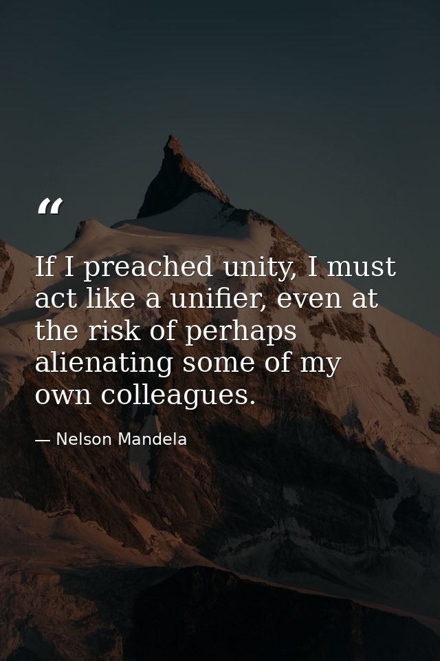 If I preached unity, I must act like a unifier, even at the risk of perhaps alienating some of my own colleagues. — Nelson Mandela