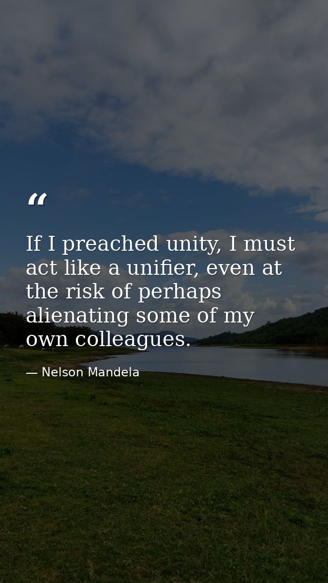 If I preached unity, I must act like a unifier, even at the risk of perhaps alienating some of my own colleagues. — Nelson Mandela