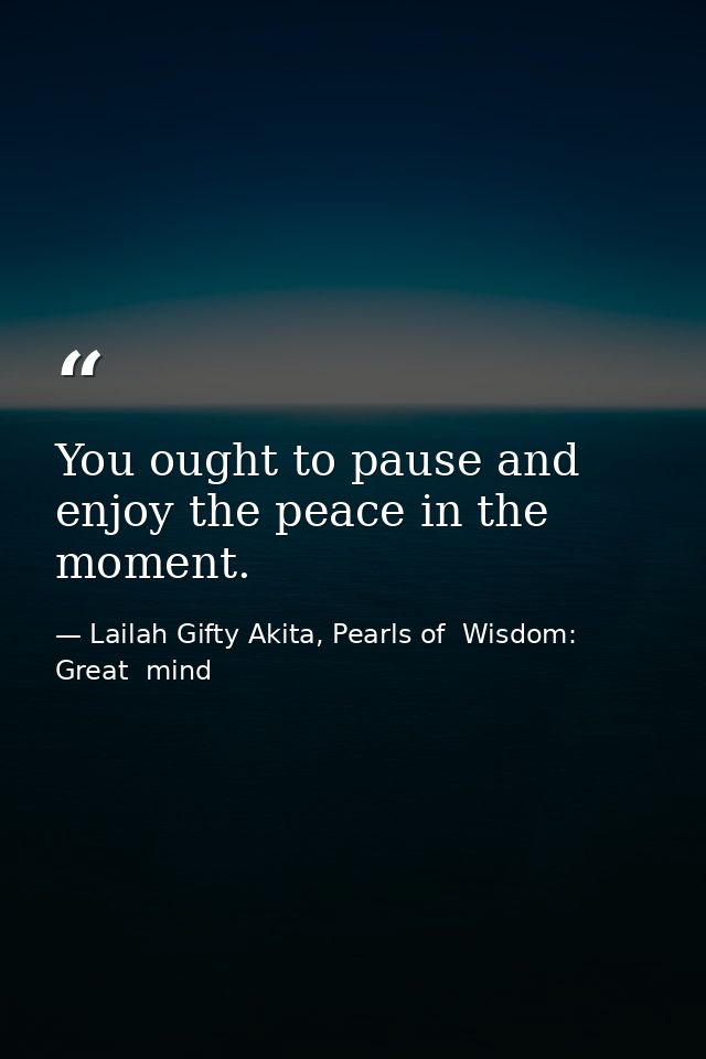 You ought to pause and enjoy the peace in the moment. — Lailah Gifty Akita, Pearls of  Wisdom: Great  mind