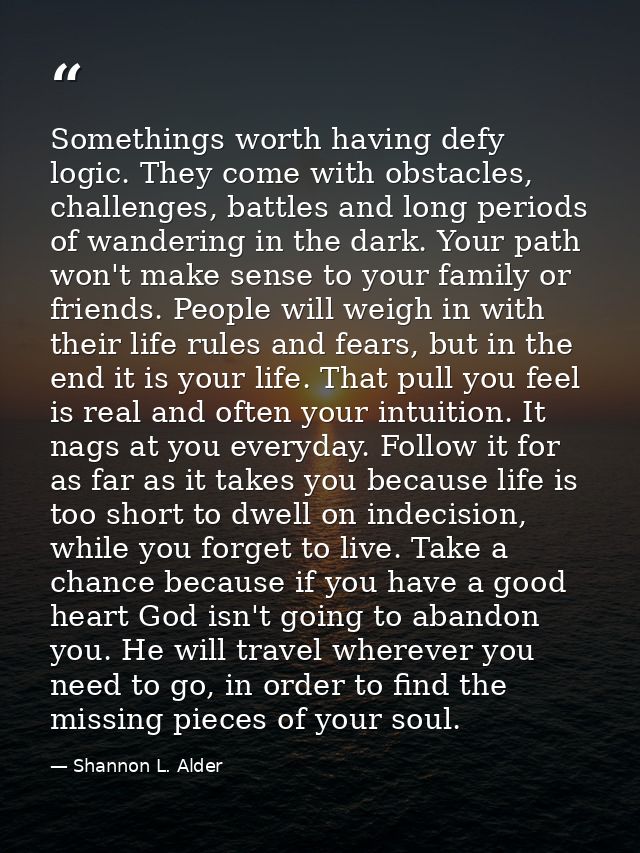 Somethings worth having defy logic. They come with obstacles, challenges, battles and long periods of wandering in the d — Shannon L. Alder