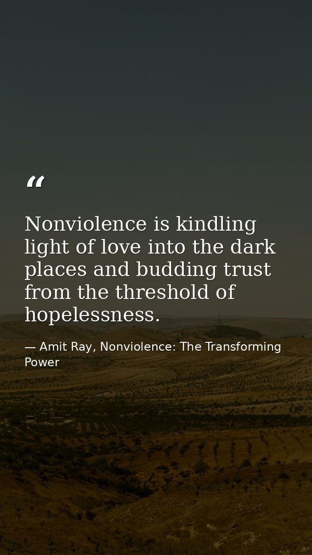 Nonviolence is kindling light of love into the dark places and budding trust from the threshold of hopelessness. — Amit Ray, Nonviolence: The Transforming Power