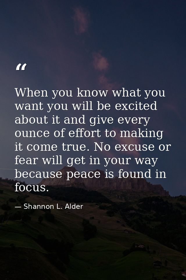 When you know what you want you will be excited about it and give every ounce of effort to making it come true. No excus — Shannon L. Alder