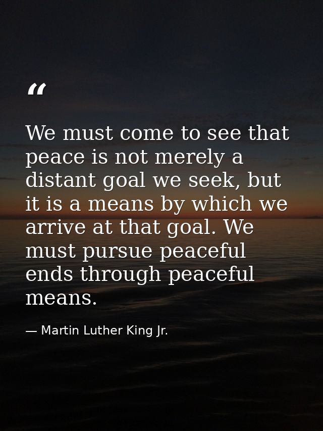 We must come to see that peace is not merely a distant goal we seek, but it is a means by which we arrive at that goal.  — Martin Luther King Jr.