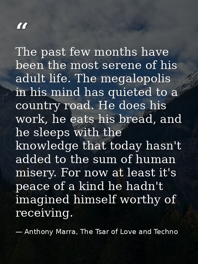 The past few months have been the most serene of his adult life. The megalopolis in his mind has quieted to a country ro — Anthony Marra, The Tsar of Love and Techno