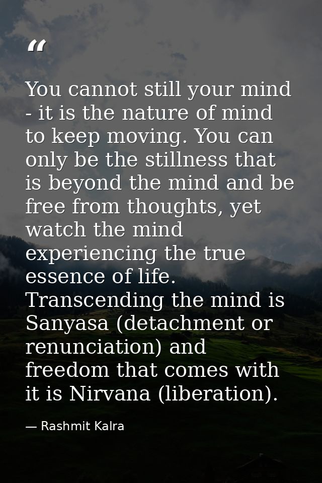 You cannot still your mind - it is the nature of mind to keep moving. You can only be the stillness that is beyond the m — Rashmit Kalra