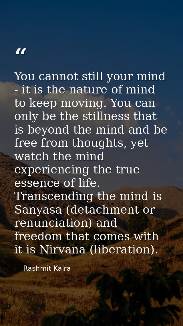 You cannot still your mind - it is the nature of mind to keep moving. You can only be the stillness that is beyond the m — Rashmit Kalra