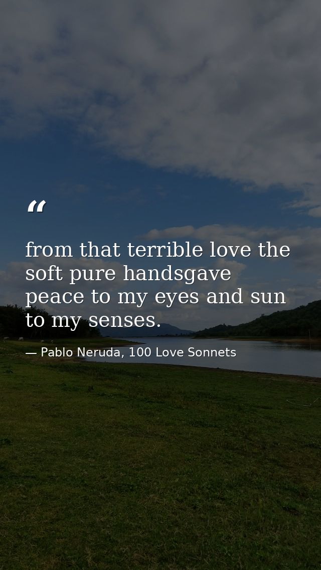 from that terrible love the soft pure handsgave peace to my eyes and sun to my senses. — Pablo Neruda, 100 Love Sonnets