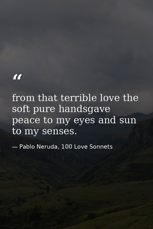 from that terrible love the soft pure handsgave peace to my eyes and sun to my senses. — Pablo Neruda, 100 Love Sonnets