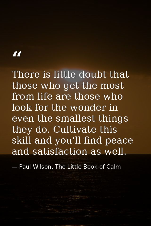 There is little doubt that those who get the most from life are those who look for the wonder in even the smallest thing — Paul Wilson, The Little Book of Calm