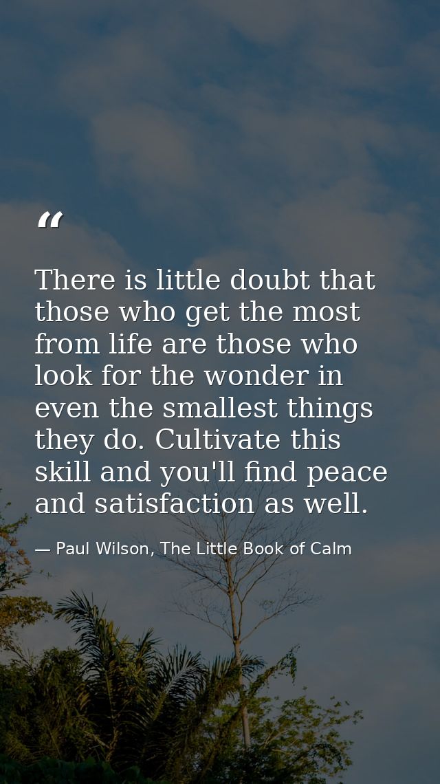 There is little doubt that those who get the most from life are those who look for the wonder in even the smallest thing — Paul Wilson, The Little Book of Calm