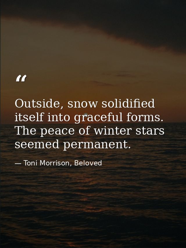 Outside, snow solidified itself into graceful forms. The peace of winter stars seemed permanent. — Toni Morrison, Beloved