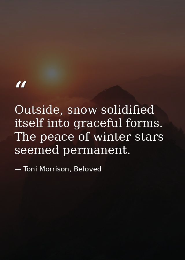Outside, snow solidified itself into graceful forms. The peace of winter stars seemed permanent. — Toni Morrison, Beloved