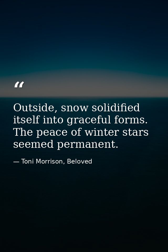 Outside, snow solidified itself into graceful forms. The peace of winter stars seemed permanent. — Toni Morrison, Beloved