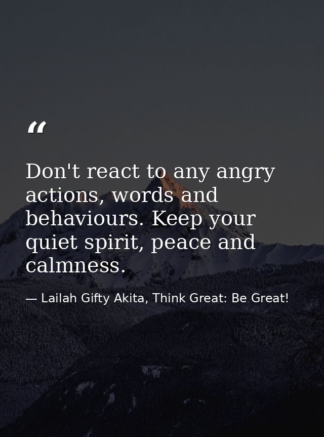 Don't react to any angry actions, words and behaviours. Keep your quiet spirit, peace and calmness. — Lailah Gifty Akita, Think Great: Be Great!