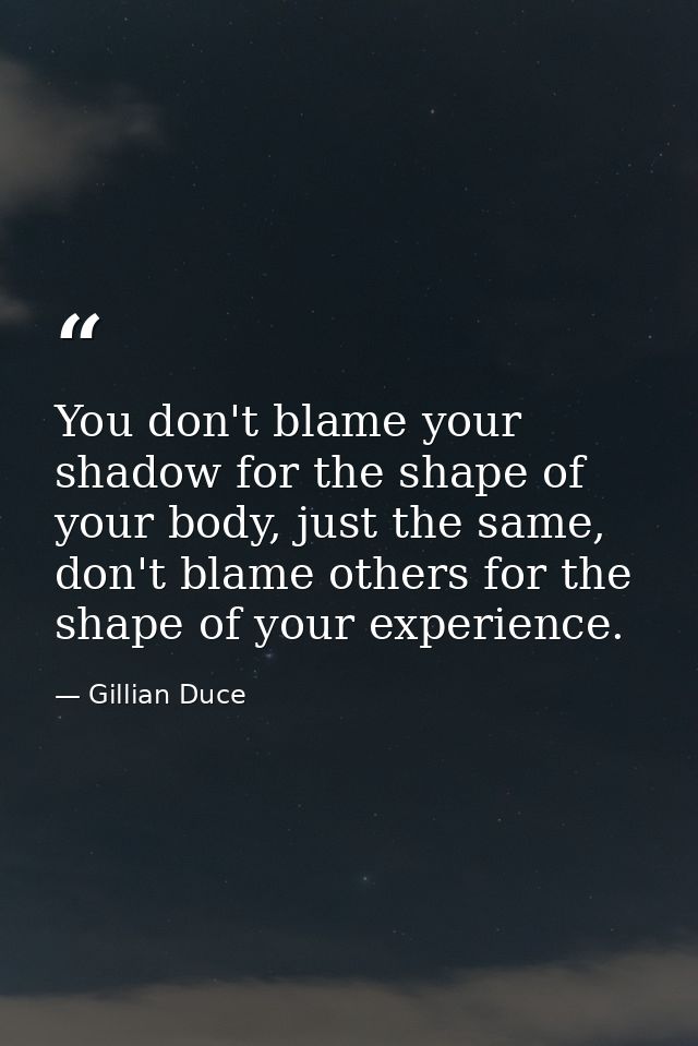 You don't blame your shadow for the shape of your body, just the same, don't blame others for the shape of your experien — Gillian Duce