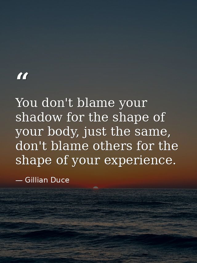 You don't blame your shadow for the shape of your body, just the same, don't blame others for the shape of your experien — Gillian Duce