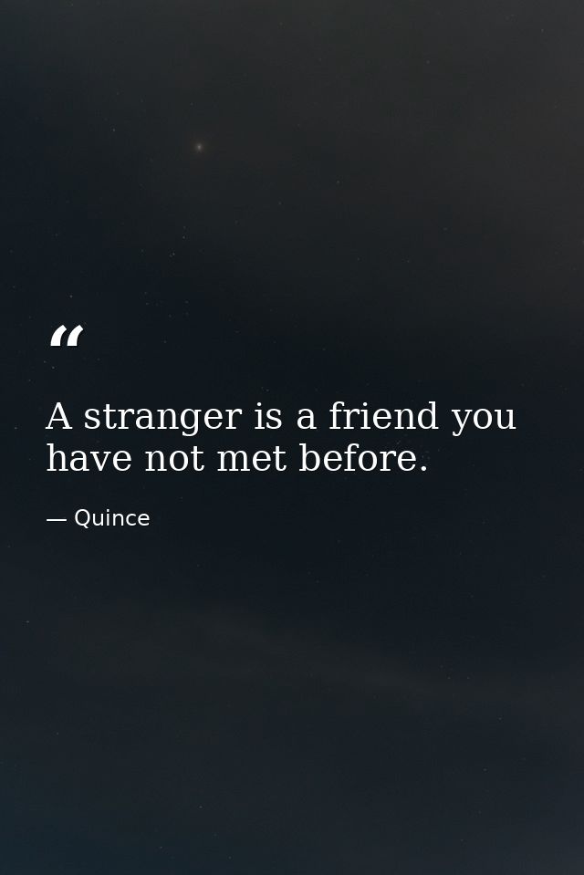 A stranger is a friend you have not met before. — Quince