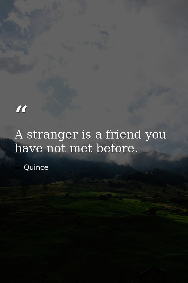 A stranger is a friend you have not met before. — Quince