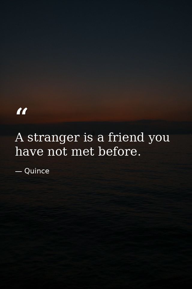 A stranger is a friend you have not met before. — Quince