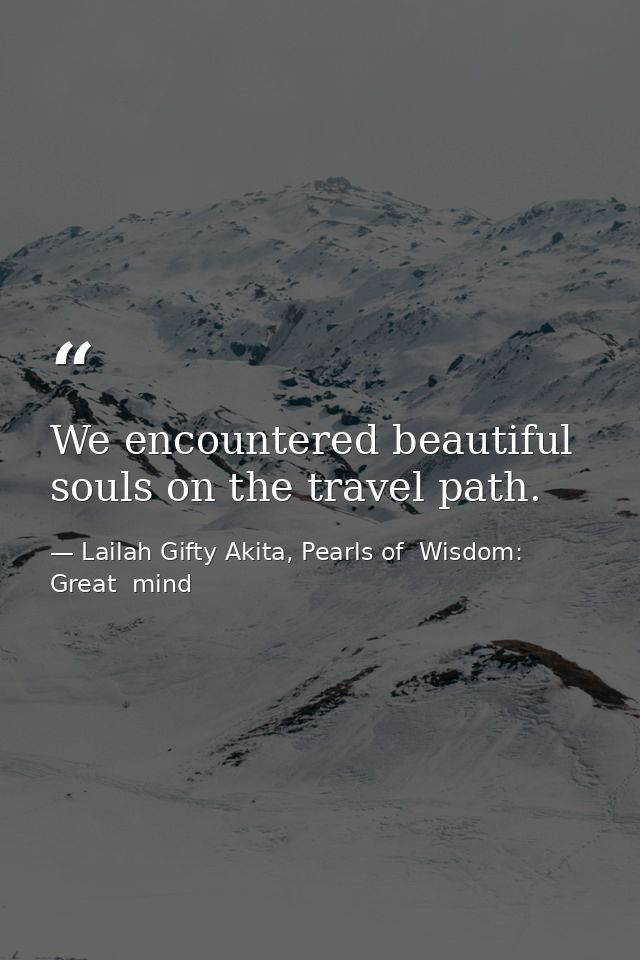 We encountered beautiful souls on the travel path. — Lailah Gifty Akita, Pearls of  Wisdom: Great  mind