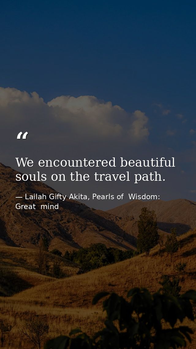 We encountered beautiful souls on the travel path. — Lailah Gifty Akita, Pearls of  Wisdom: Great  mind