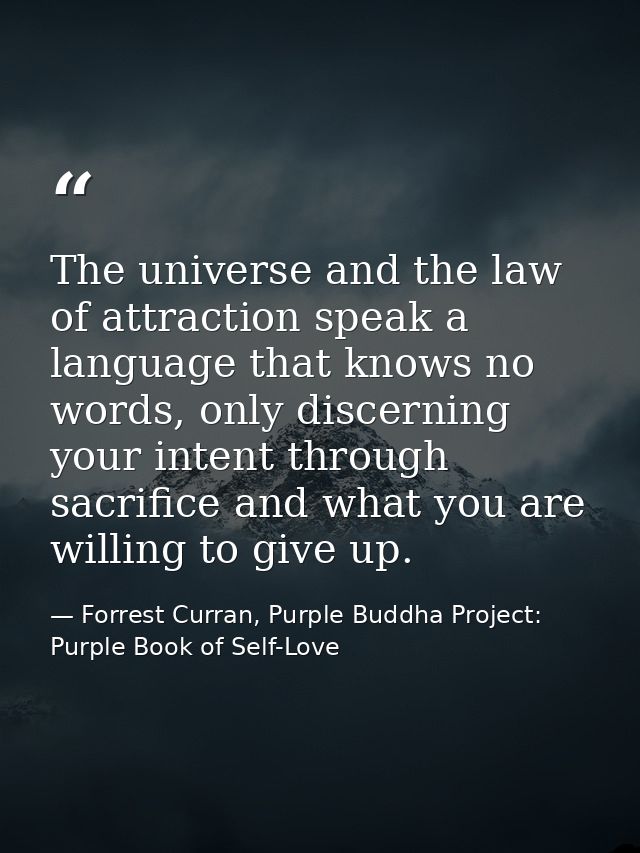 The universe and the law of attraction speak a language that knows no words, only discerning your intent through sacrifi — Forrest Curran, Purple Buddha Project: Purple Book of Self-Love