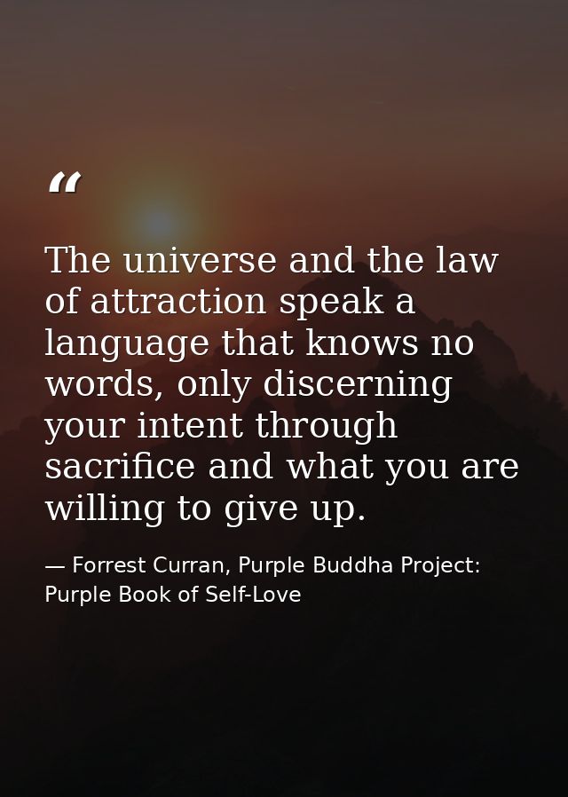The universe and the law of attraction speak a language that knows no words, only discerning your intent through sacrifi — Forrest Curran, Purple Buddha Project: Purple Book of Self-Love