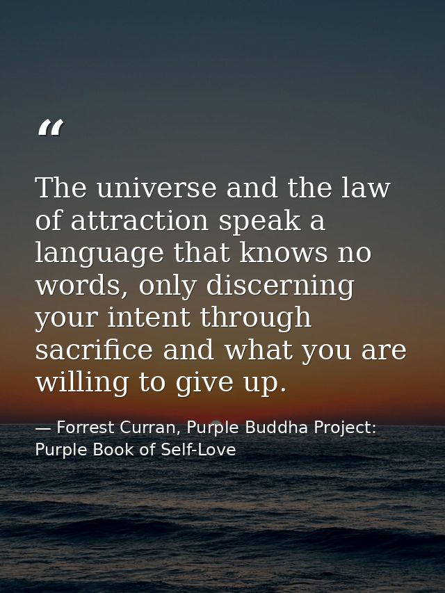 The universe and the law of attraction speak a language that knows no words, only discerning your intent through sacrifi — Forrest Curran, Purple Buddha Project: Purple Book of Self-Love