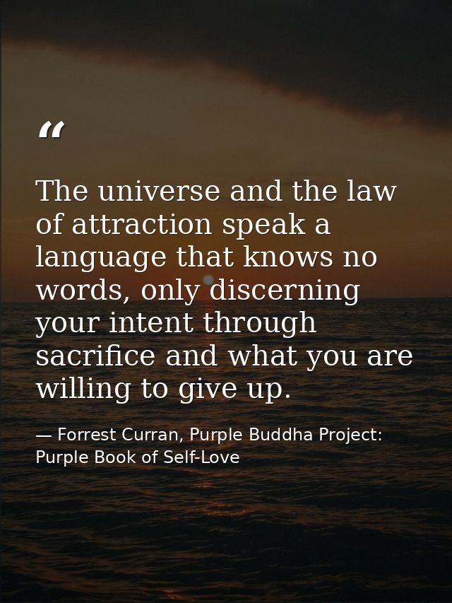 The universe and the law of attraction speak a language that knows no words, only discerning your intent through sacrifi — Forrest Curran, Purple Buddha Project: Purple Book of Self-Love
