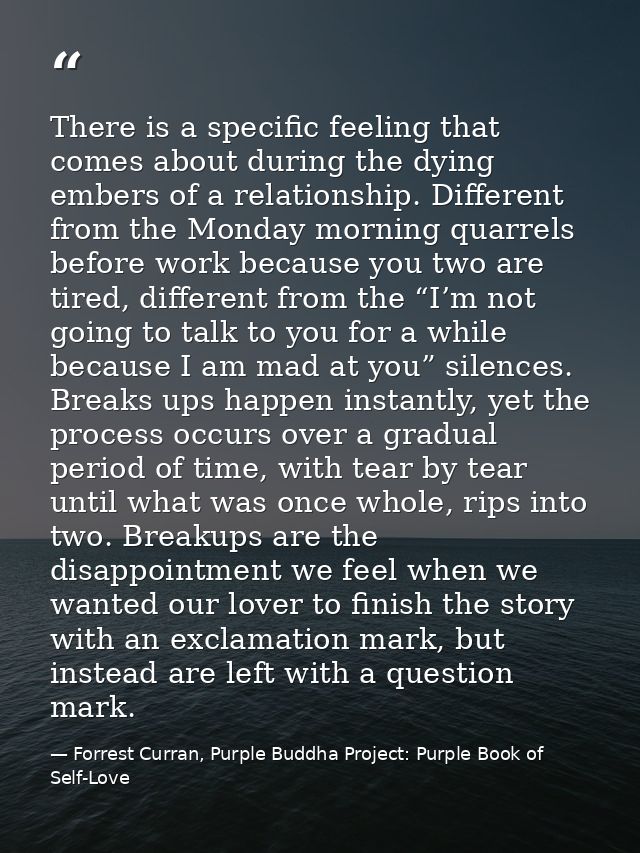 There is a specific feeling that comes about during the dying embers of a relationship. Different from the Monday mornin — Forrest Curran, Purple Buddha Project: Purple Book of Self-Love