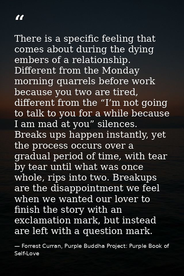 There is a specific feeling that comes about during the dying embers of a relationship. Different from the Monday mornin — Forrest Curran, Purple Buddha Project: Purple Book of Self-Love