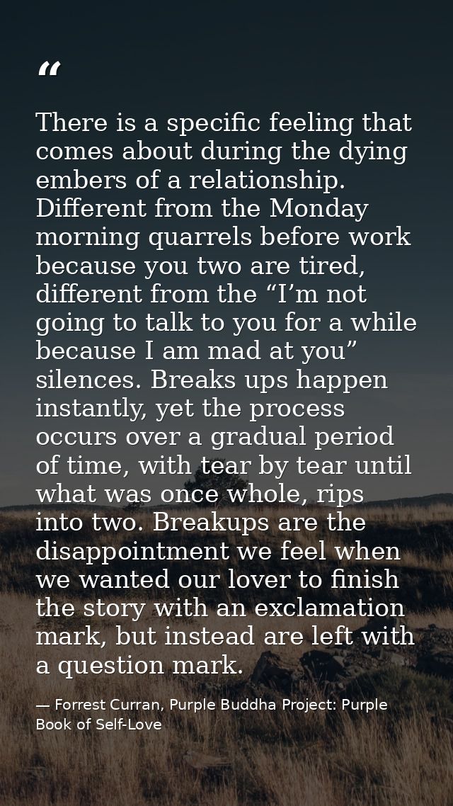 There is a specific feeling that comes about during the dying embers of a relationship. Different from the Monday mornin — Forrest Curran, Purple Buddha Project: Purple Book of Self-Love