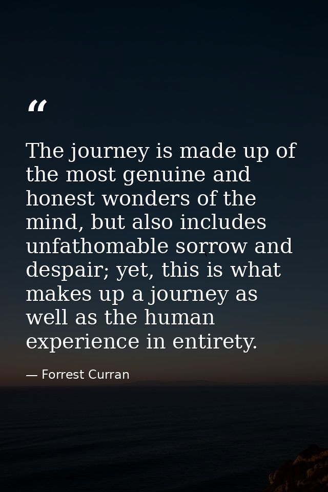 The journey is made up of the most genuine and honest wonders of the mind, but also includes unfathomable sorrow and des — Forrest Curran