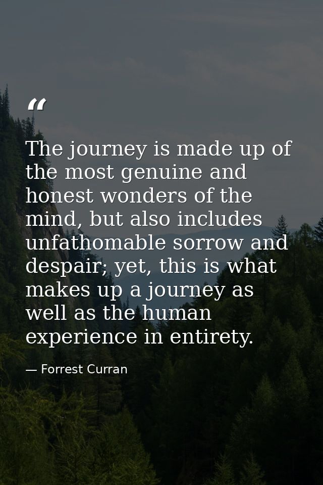 The journey is made up of the most genuine and honest wonders of the mind, but also includes unfathomable sorrow and des — Forrest Curran