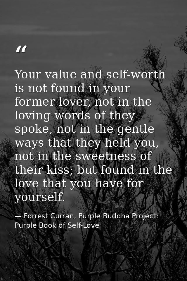 Your value and self-worth is not found in your former lover, not in the loving words of they spoke, not in the gentle wa — Forrest Curran, Purple Buddha Project: Purple Book of Self-Love