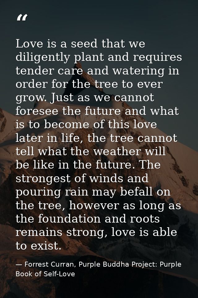 Love is a seed that we diligently plant and requires tender care and watering in order for the tree to ever grow. Just a — Forrest Curran, Purple Buddha Project: Purple Book of Self-Love