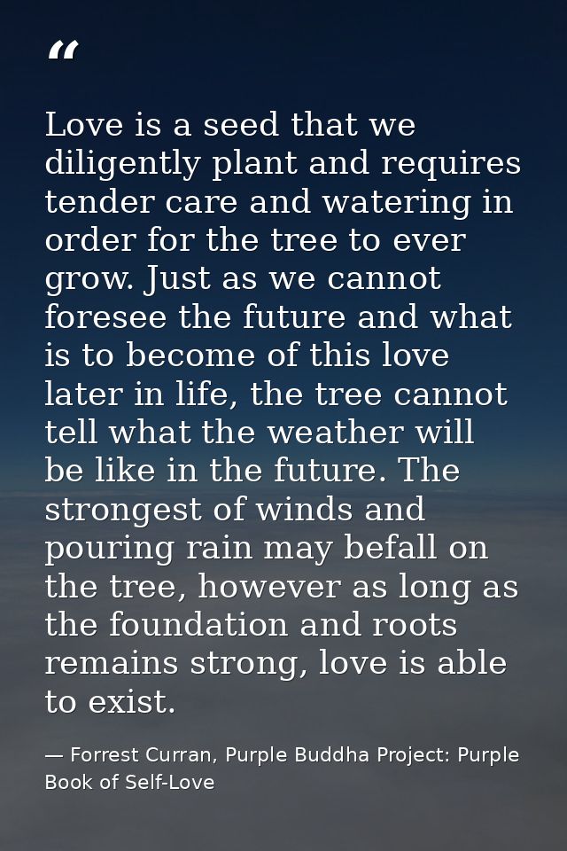 Love is a seed that we diligently plant and requires tender care and watering in order for the tree to ever grow. Just a — Forrest Curran, Purple Buddha Project: Purple Book of Self-Love