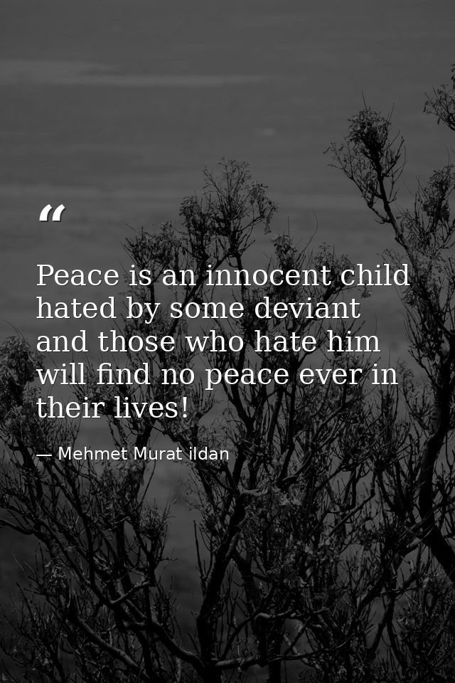 Peace is an innocent child hated by some deviant and those who hate him will find no peace ever in their lives! — Mehmet Murat ildan