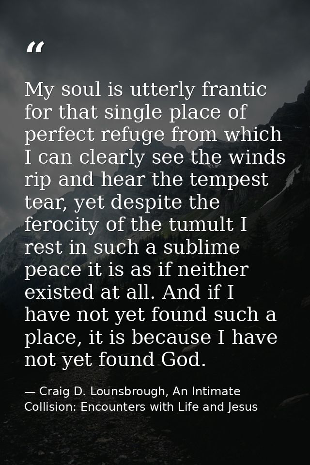 My soul is utterly frantic for that single place of perfect refuge from which I can clearly see the winds rip and hear t — Craig D. Lounsbrough, An Intimate Collision: Encounters with Life and Jesus