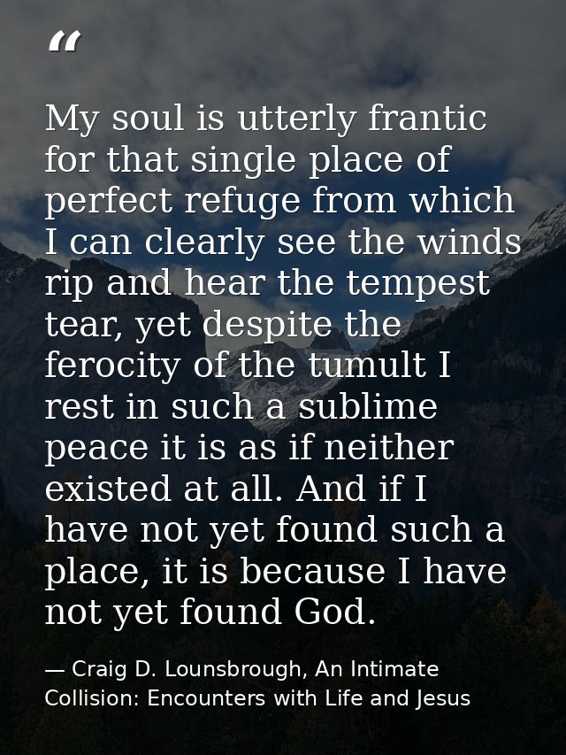 My soul is utterly frantic for that single place of perfect refuge from which I can clearly see the winds rip and hear t — Craig D. Lounsbrough, An Intimate Collision: Encounters with Life and Jesus