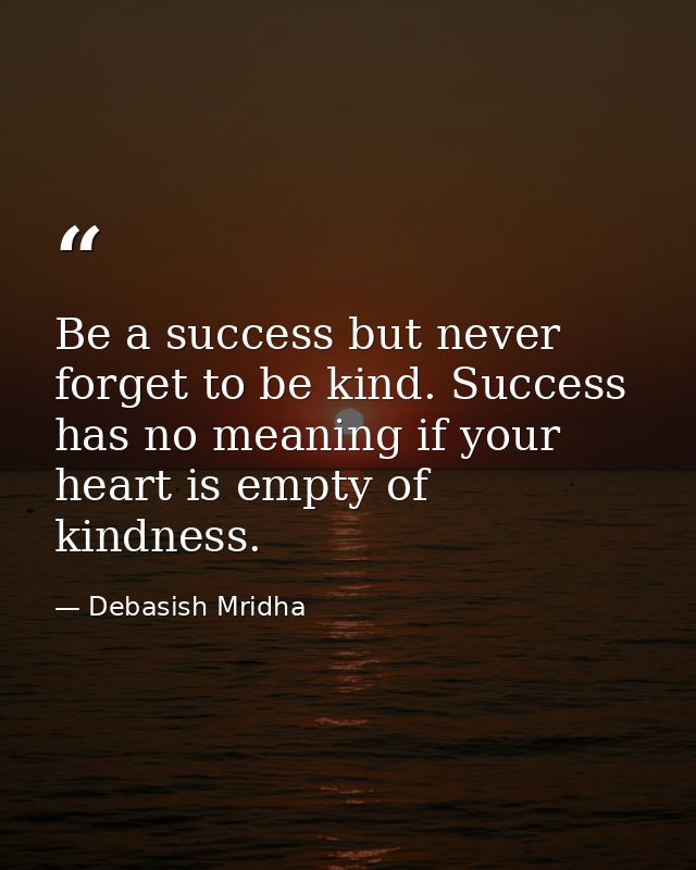 Be a success but never forget to be kind. Success has no meaning if your heart is empty of kindness. — Debasish Mridha