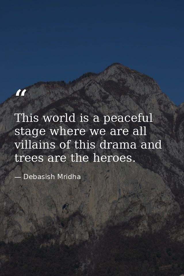 This world is a peaceful stage where we are all villains of this drama and trees are the heroes. — Debasish Mridha