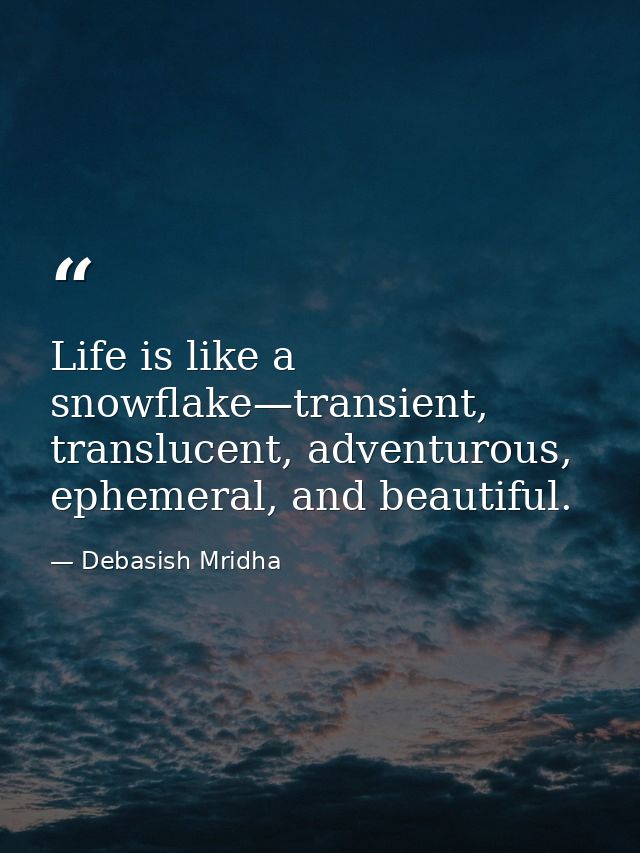 Life is like a snowflake—transient, translucent, adventurous, ephemeral, and beautiful. — Debasish Mridha