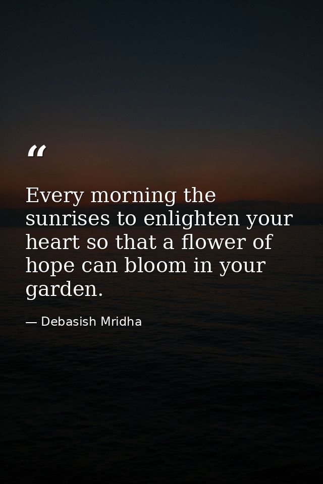 Every morning the sunrises to enlighten your heart so that a flower of hope can bloom in your garden. — Debasish Mridha